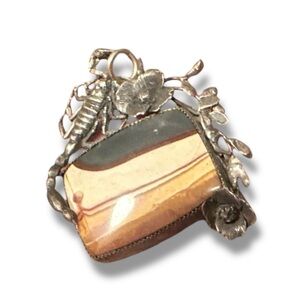 STUNNING sterling silver Utah agate Scorpion poppies Insect Pendant with Stone